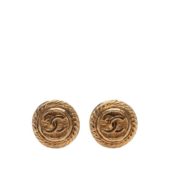 CHANEL Vintage Gold Logo Earrings - Picture 1 of 4